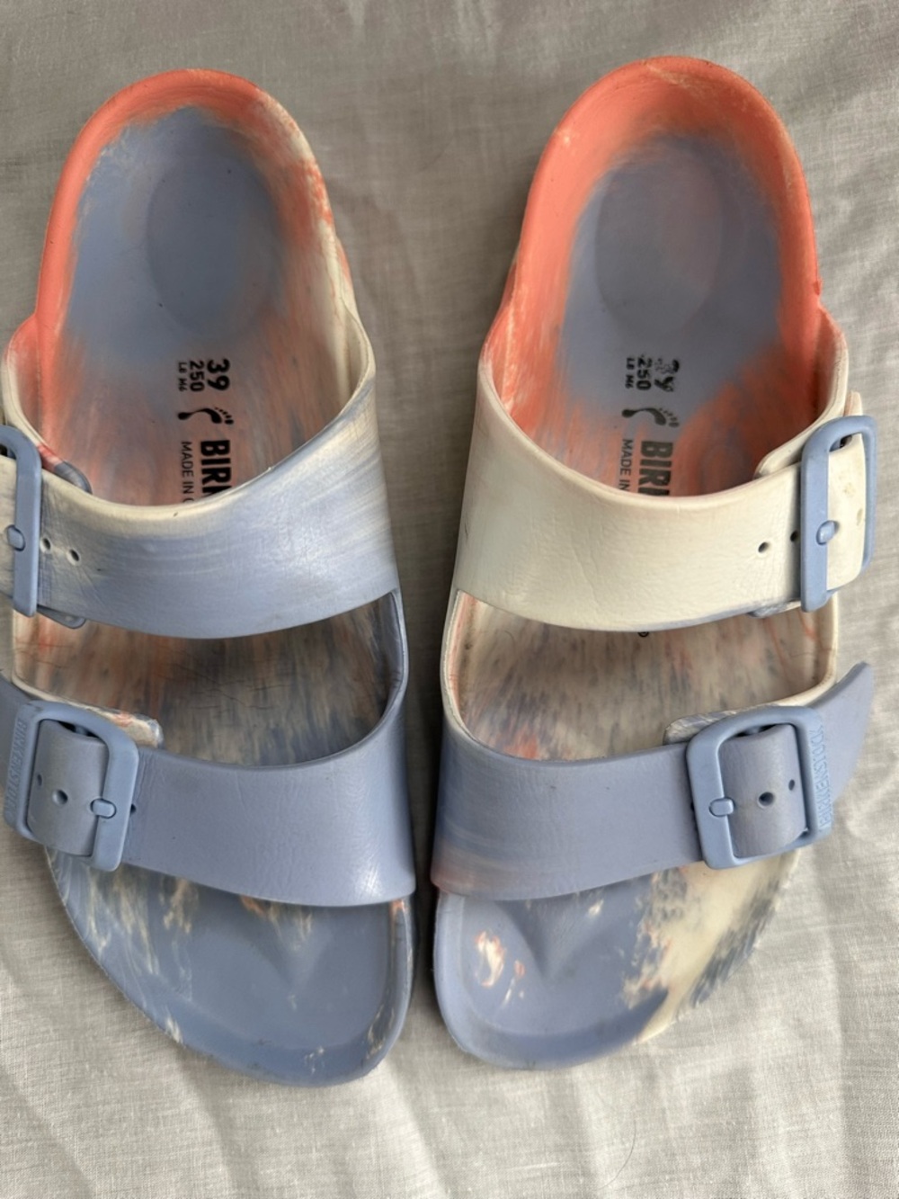 Birkenstock Arizona EVA Marble Tie Dye Sandals Blue Pink Size 39 - Picture 6 of 9